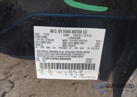 2020 Ford Edge Titanium from USA, damaged, VIN 2FMPK3K98LBB60888